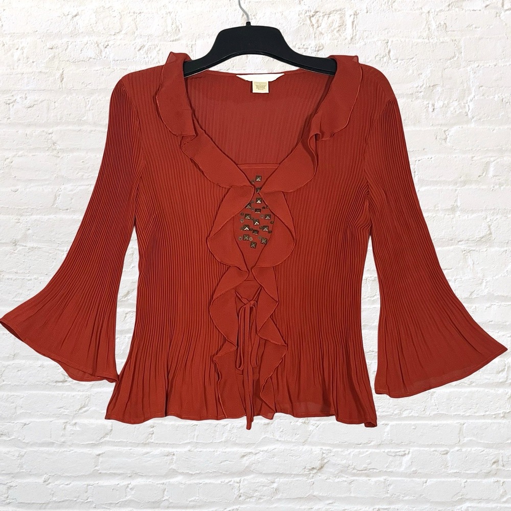 New York City Design Co Rust Orange Blouse Size L Y2K Fairy Sheer Whimsigoth NWT